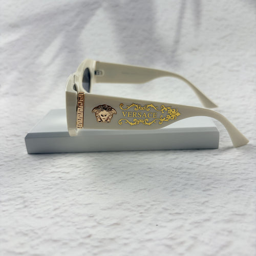 Geometric Cat Eye Sunglasses Off-White Acetate Gold Accent Frames